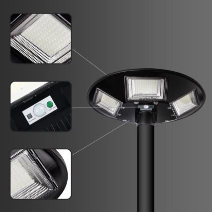 LED Dimbare zonne-straatlantaarn met sensor LED/22W/6V 18000 mAh 6500K IP65 zwart + afstandsbediening