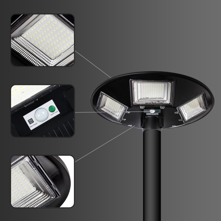 LED Dimbare zonne-straatlantaarn met sensor LED/22W/6V 18000 mAh 6500K IP65 zwart + afstandsbediening