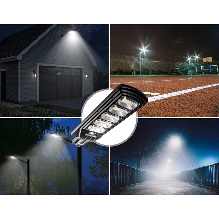 LED Dimbare zonne-straatlantaarn met sensor LED/300W/6V 6500K IP65 zwart + afstandsbediening