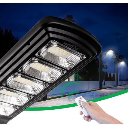 LED Dimbare zonne-straatlantaarn met sensor LED/300W/6V 6500K IP65 zwart + afstandsbediening