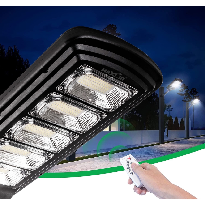 LED Dimbare zonne-straatlantaarn met sensor LED/300W/6V 6500K IP65 zwart + afstandsbediening