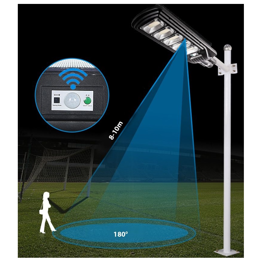 LED Dimbare zonne-straatlantaarn met sensor LED/300W/6V 6500K IP65 zwart + afstandsbediening