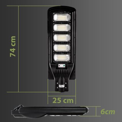 LED Dimbare zonne-straatlantaarn met sensor LED/300W/6V 6500K IP65 zwart + afstandsbediening