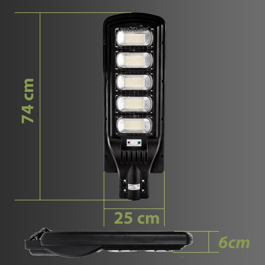 LED Dimbare zonne-straatlantaarn met sensor LED/300W/6V 6500K IP65 zwart + afstandsbediening