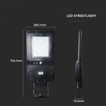 Solar LED Straatlamp met sensor LED/40W/9,6V IP65 6000K + afstandsbediening