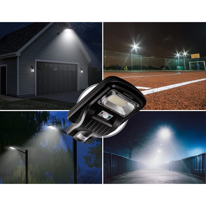 LED Dimbare zonne-straatlantaarn met sensor LED/60W/6V 5500 mAh 6500K IP65 zwart + afstandsbediening