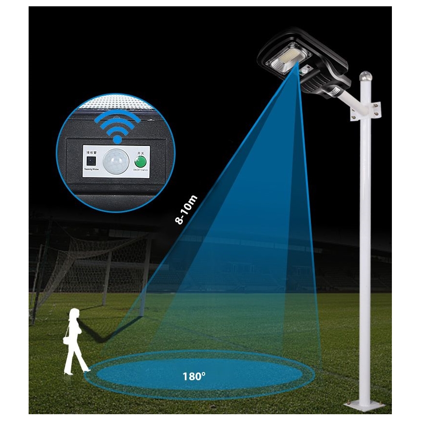 LED Dimbare zonne-straatlantaarn met sensor LED/60W/6V 5500 mAh 6500K IP65 zwart + afstandsbediening