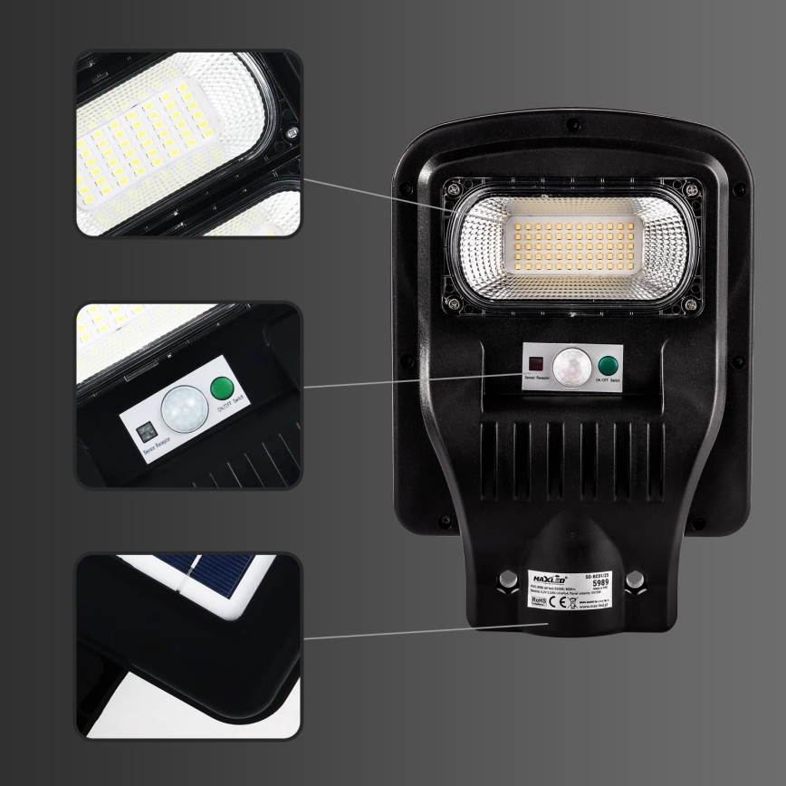 LED Dimbare zonne-straatlantaarn met sensor LED/60W/6V 5500 mAh 6500K IP65 zwart + afstandsbediening
