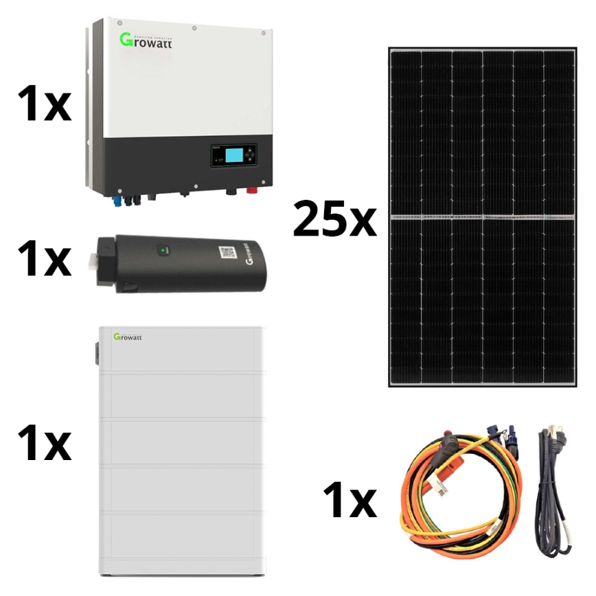 Solar set GROWATT: 10kWp JINKO + hybride omvormer 3p + 10,24 kWh batterij