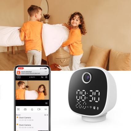 Slimme camera met wekker, thermometer en led-lampje 1296p 3Mpx 5V Wi-Fi Tuya IP65