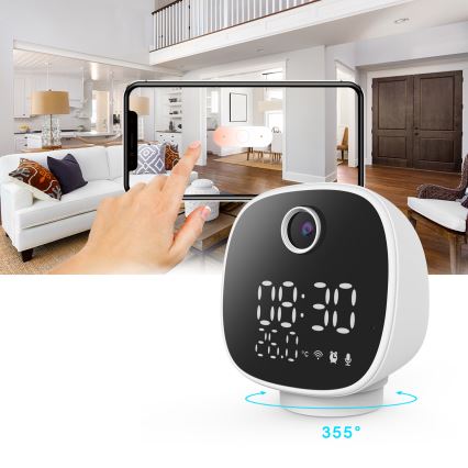 Slimme camera met wekker, thermometer en led-lampje 1296p 3Mpx 5V Wi-Fi Tuya IP65