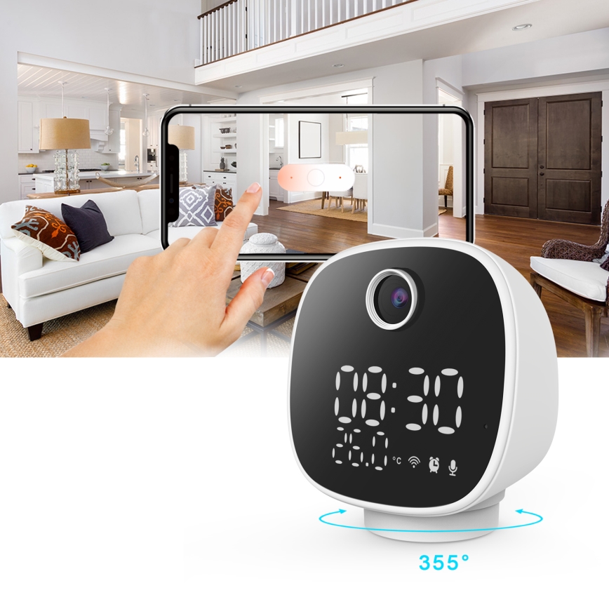Slimme camera met wekker, thermometer en led-lampje 1296p 3Mpx 5V Wi-Fi Tuya IP65