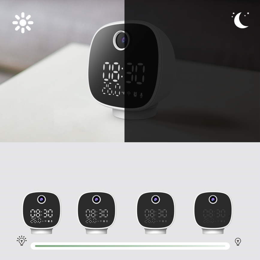 Slimme camera met wekker, thermometer en led-lampje 1296p 3Mpx 5V Wi-Fi Tuya IP65