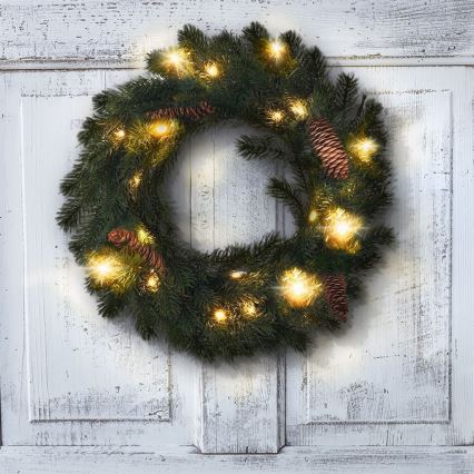 LED buiten kerstkrans 15xLED/3xAA IP44