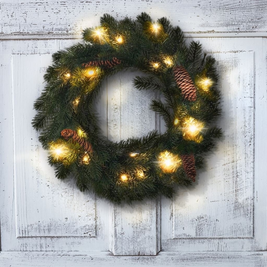 LED buiten kerstkrans 15xLED/3xAA IP44