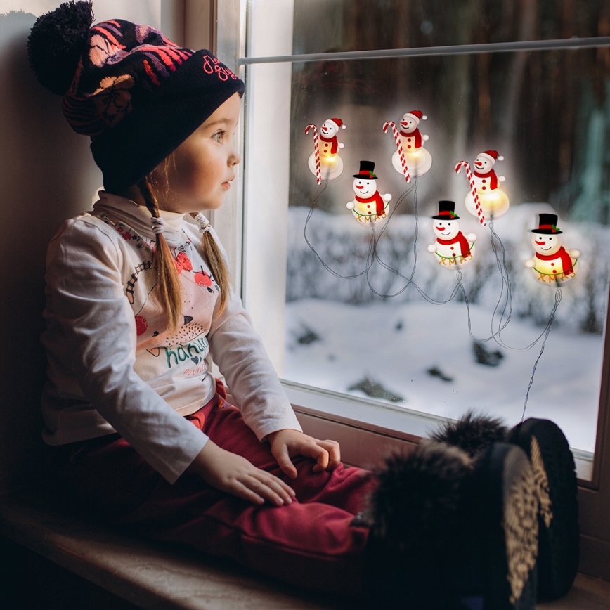 LED-lichtsnoer met zuignappen, 6×LED/2×AA, 1,2 m, warm wit, sneeuwman