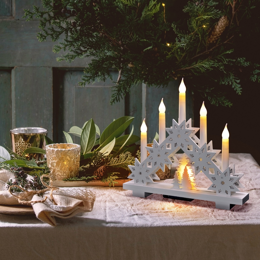 LED Kerstkandelaar 5xLED/2xAA warm wit