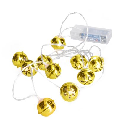 LED Kerst lichtsnoer 10xLED/2xAA/warm wit 1,8m jingle belletjes