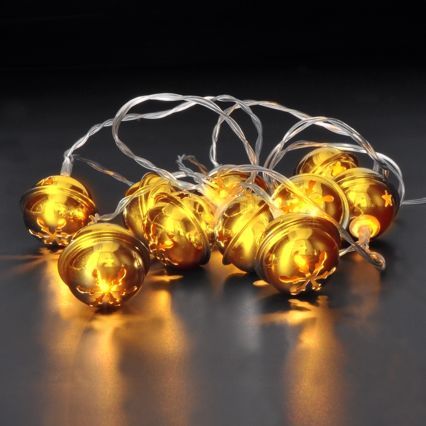 LED Kerst lichtsnoer 10xLED/2xAA/warm wit 1,8m jingle belletjes