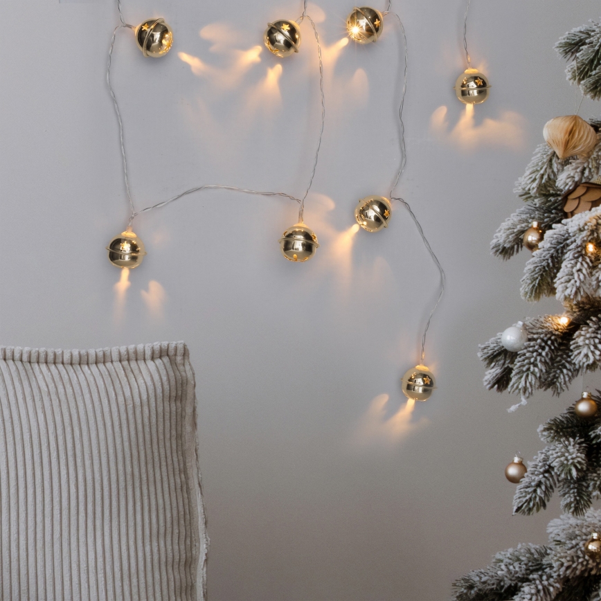 LED Kerst lichtsnoer 10xLED/2xAA/warm wit 1,8m jingle belletjes