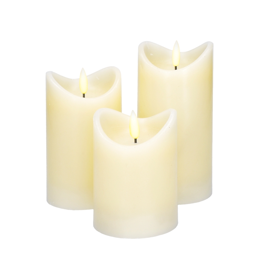 SET 3x LED Kaars van natuurlijke was LED/3xAAA/warm wit