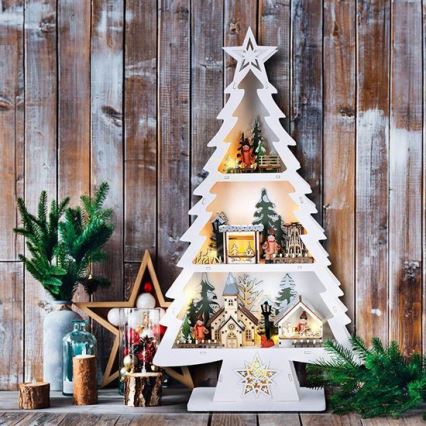 LED kerstdecoratie 13xLED/2xAA houten kerstboompje