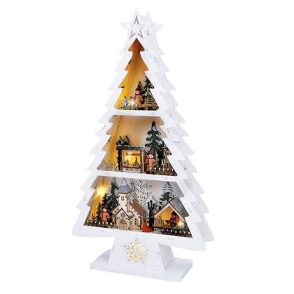 LED kerstdecoratie 13xLED/2xAA houten kerstboompje