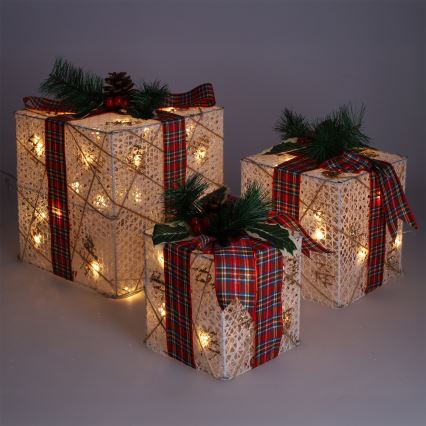 SET 3x LED kerstcadeau 48xLED/3,6W/230V IP44 warm wit