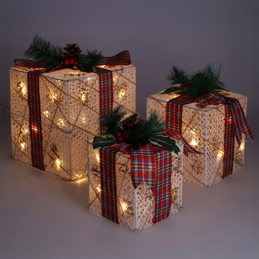 SET 3x LED kerstcadeau 48xLED/3,6W/230V IP44 warm wit