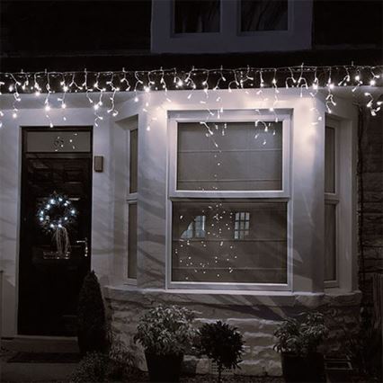 LED buiten kerstgordijn 120xLED/8 functies 9m IP44 warm wit