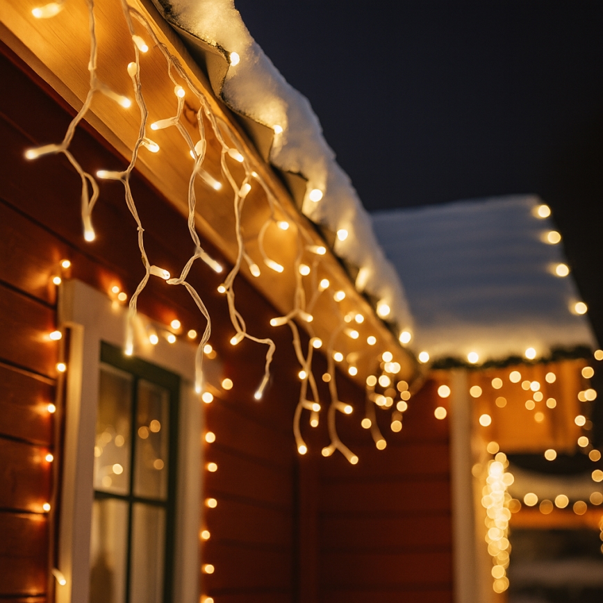 LED buiten kerstgordijn 360xLED/8 functies 15m IP44 warm wit