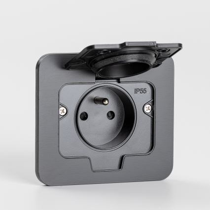 Buiten inbouw vloer stopcontact IP55 zwart rechthoekig