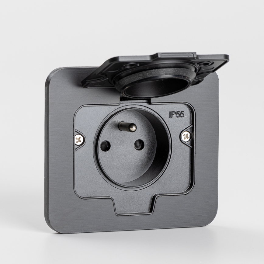 Buiten inbouw vloer stopcontact IP55 zwart rechthoekig