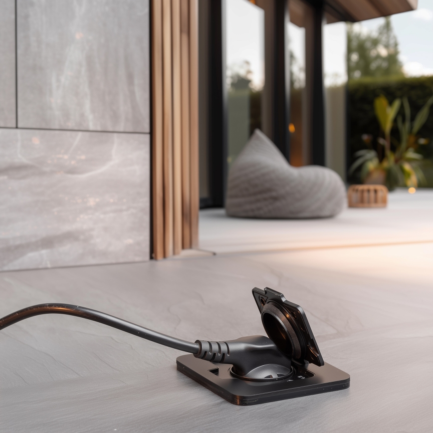 Buiten inbouw vloer stopcontact IP55 zwart rechthoekig