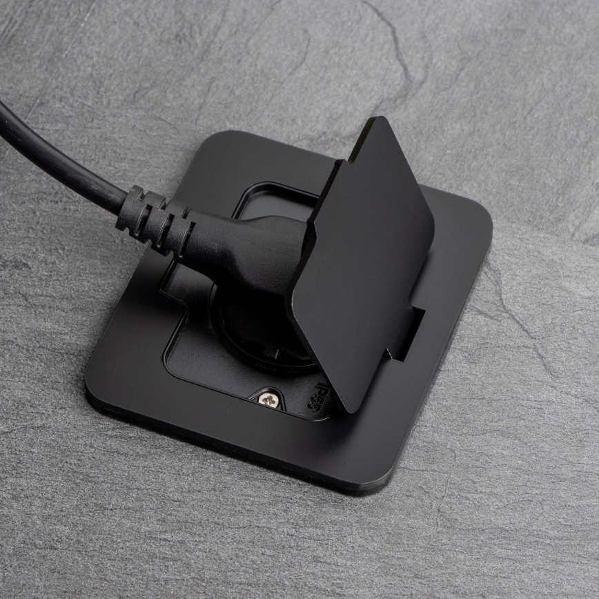 Buiten inbouw vloer stopcontact IP55 zwart rechthoekig