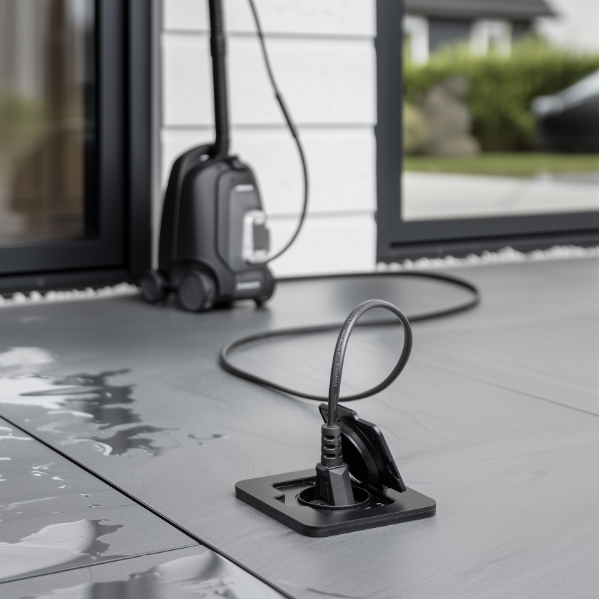 Buiten inbouw vloer stopcontact IP55 zwart rechthoekig