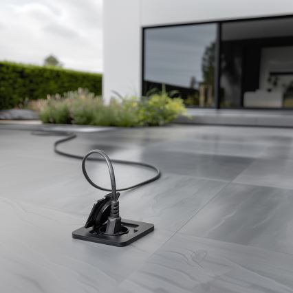 Buiten inbouw vloer stopcontact IP55 zwart rechthoekig