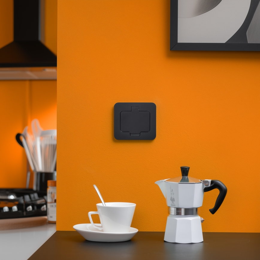 Buiten inbouw vloer stopcontact IP55 zwart rechthoekig