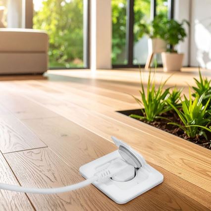 Inbouw-vloercontactdoos voor buiten IP55, wit, rechthoekig
