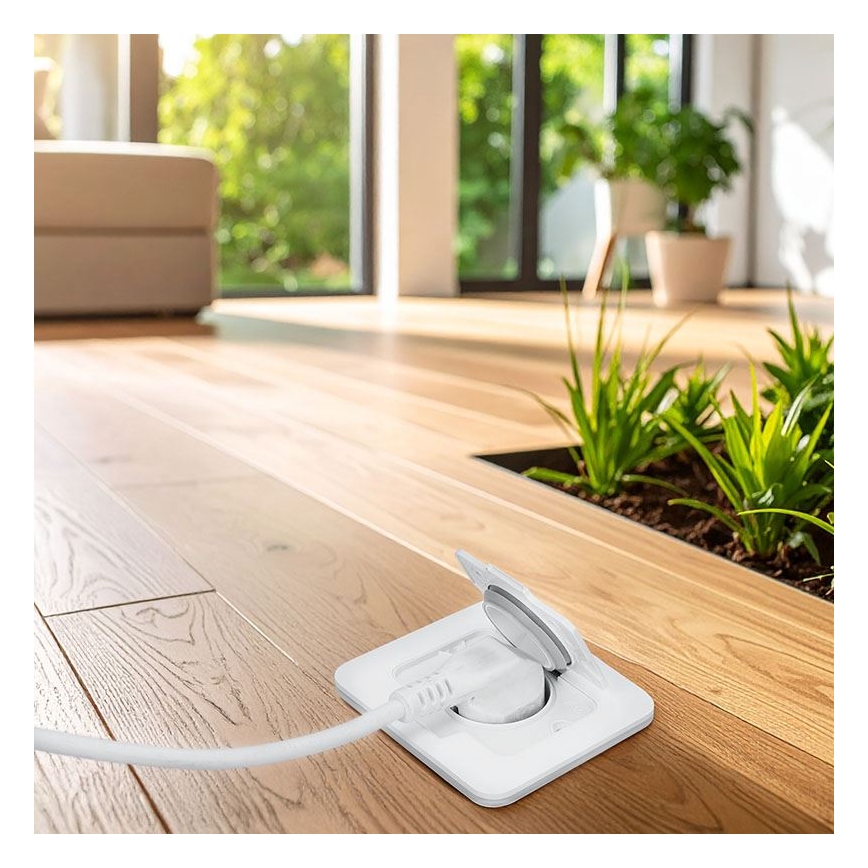 Inbouw-vloercontactdoos voor buiten IP55, wit, rechthoekig