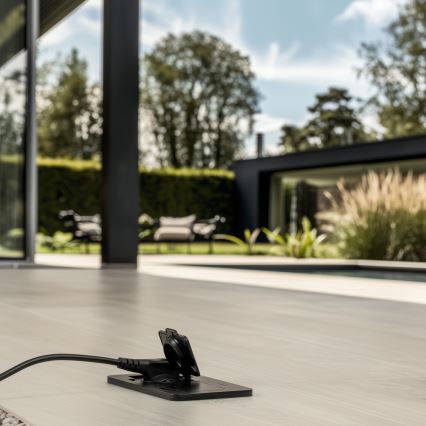 Buiten inbouw vloer dubbele aansluiting IP55 zwart rechthoekig