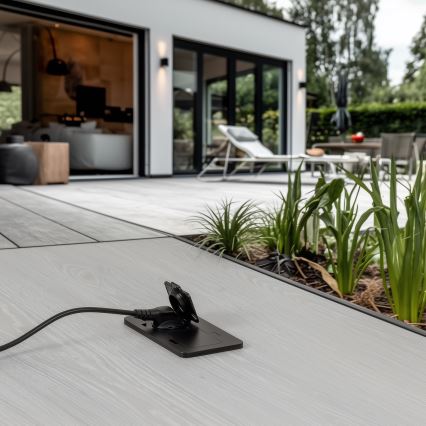 Buiten inbouw vloer dubbele aansluiting IP55 zwart rechthoekig