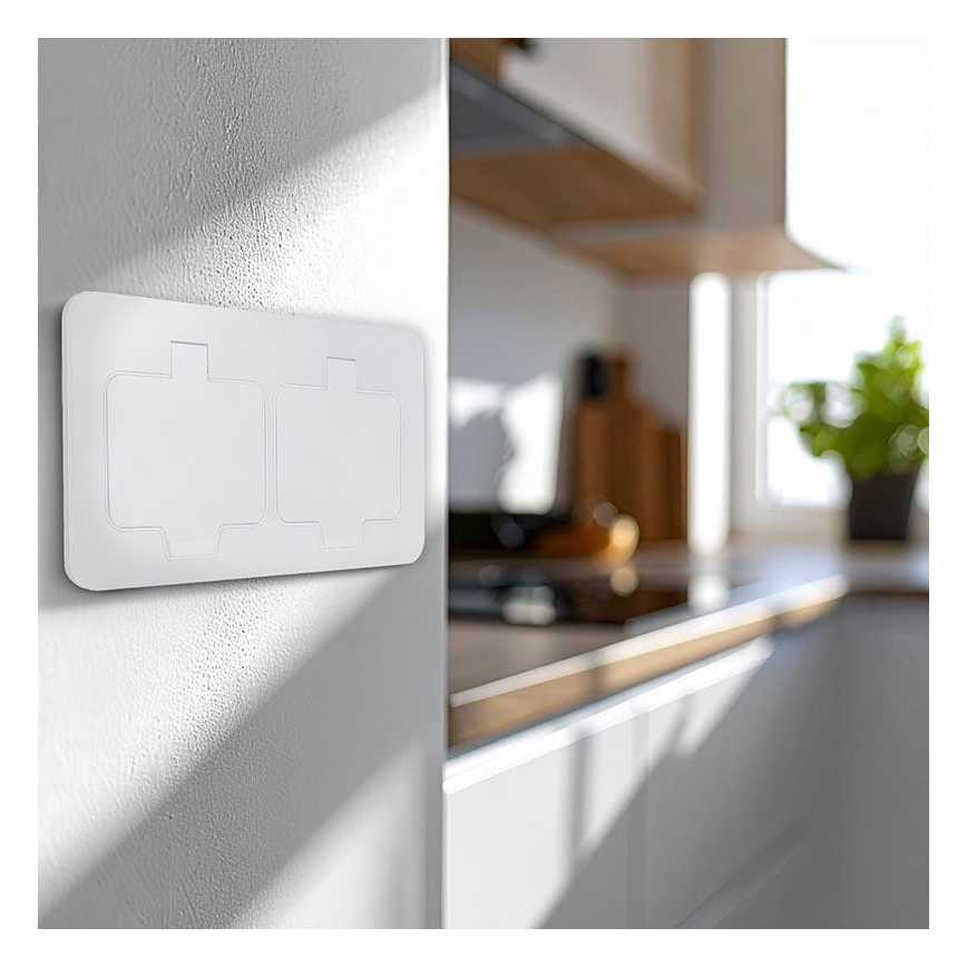 Dubbele inbouw-vloercontactdoos voor buiten, IP55, wit, rechthoekig