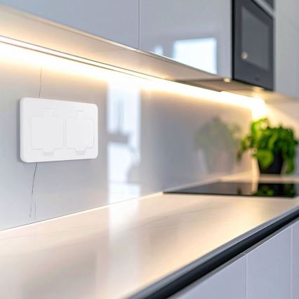 Dubbele inbouw-vloercontactdoos voor buiten, IP55, wit, rechthoekig