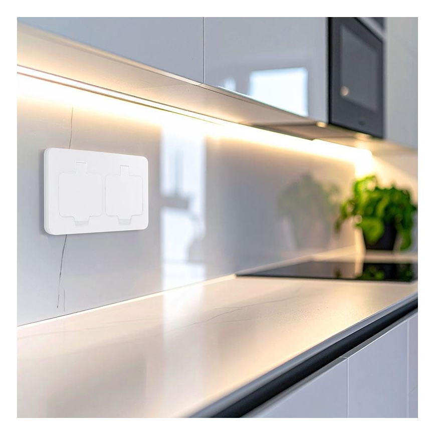 Dubbele inbouw-vloercontactdoos voor buiten, IP55, wit, rechthoekig