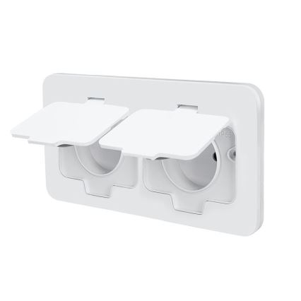 Dubbele inbouw-vloercontactdoos voor buiten, IP55, wit, rechthoekig