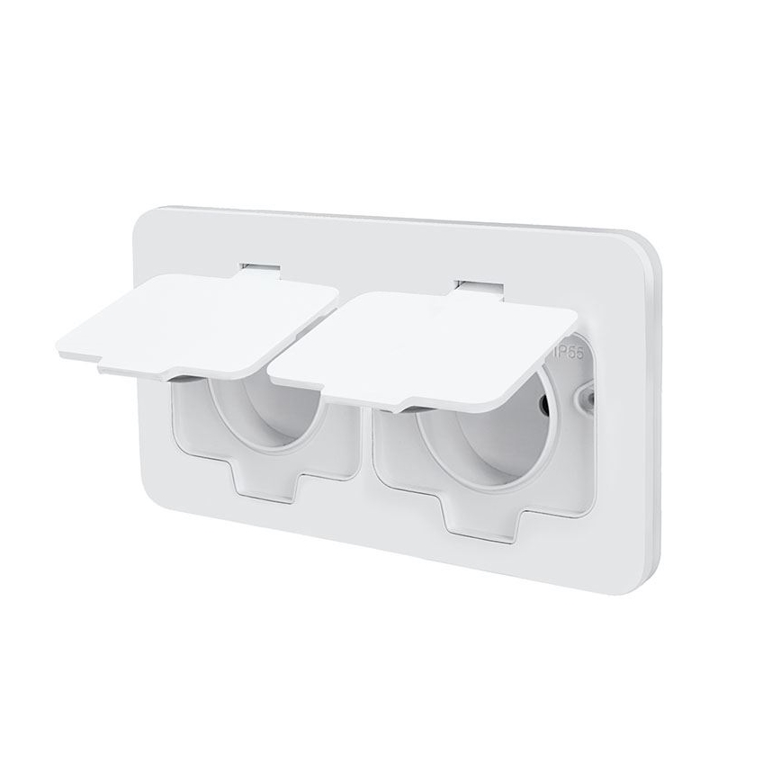Dubbele inbouw-vloercontactdoos voor buiten, IP55, wit, rechthoekig
