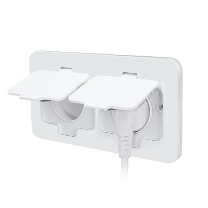 Dubbele inbouw-vloercontactdoos voor buiten, IP55, wit, rechthoekig