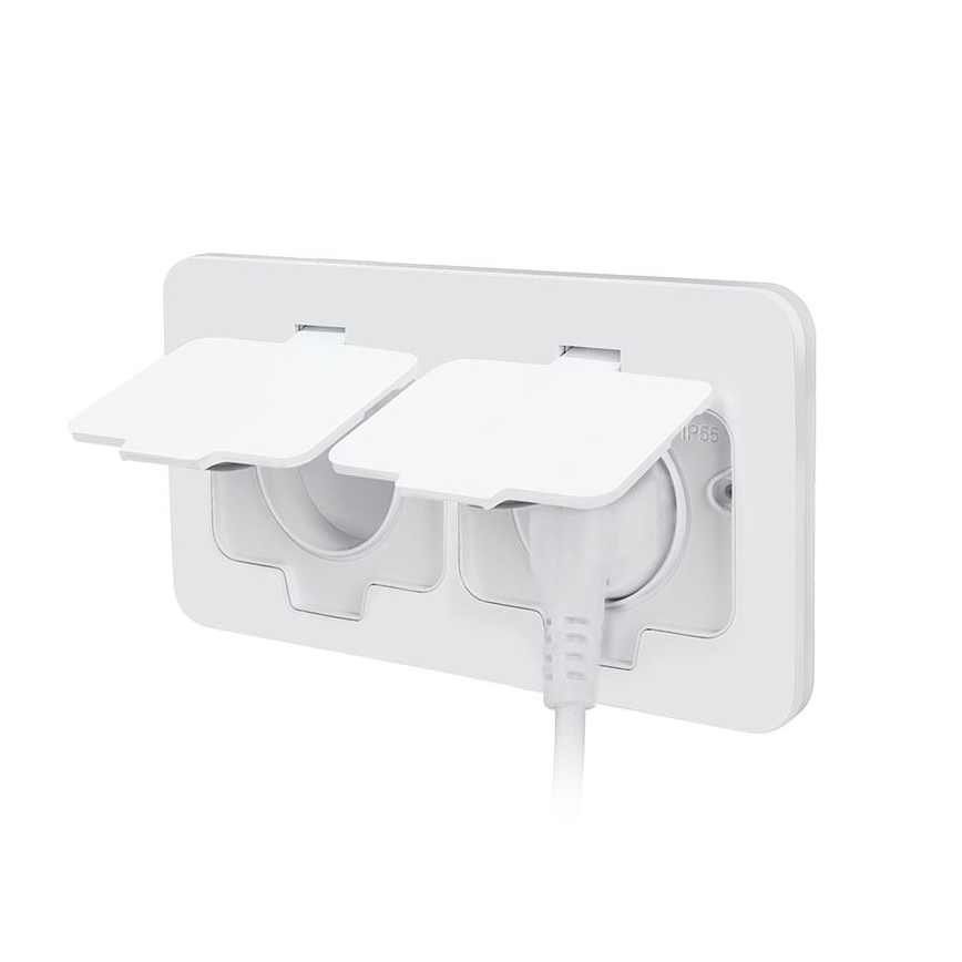 Dubbele inbouw-vloercontactdoos voor buiten, IP55, wit, rechthoekig