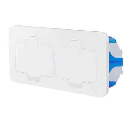 Dubbele inbouw-vloercontactdoos voor buiten, IP55, wit, rechthoekig